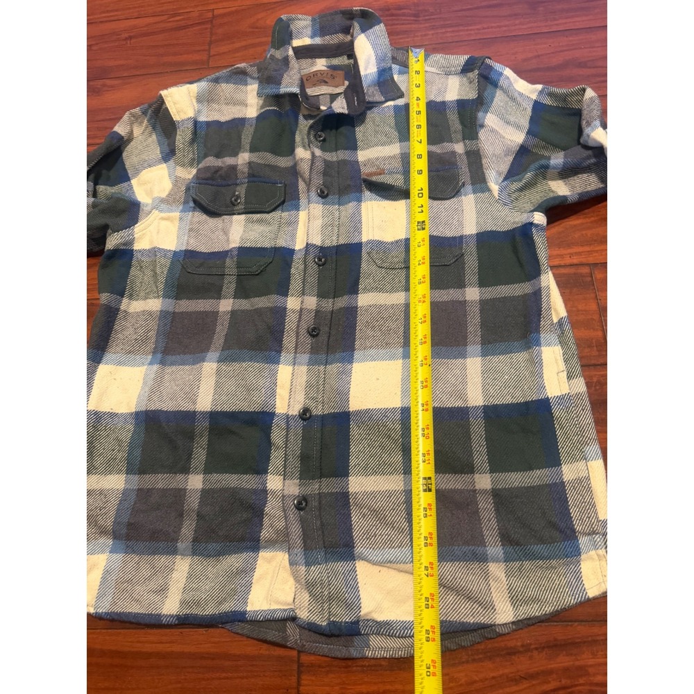 Orvis Mens Plaid Flannel Shirt Jacket Blue Green Cream Pockets Large L/G - Picture 6 of 11